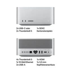 Apple Mac Studio Vorderseite und Rückseite mit Anschlüssen