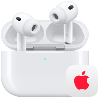 AirPods Pro 3, linker und rechter kabelloser In-Ear Kopfhörer im MagSafe Ladecase, Apple Logo