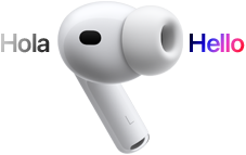 AirPods Pro 3, In‑Ear Kopfhörer mit Ohreinsatz aus Silikon, Live Übersetzung ändert Zeichen von Spanisch „Hola“ zu Englisch „Hello“
