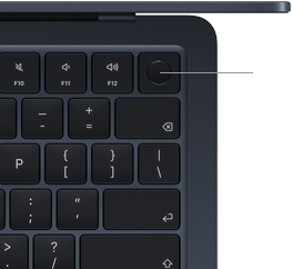 MacBook Air Tastatur, Bereich oben rechts, zeigt die Position der Touch ID Taste