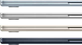 Seitenansicht von vier MacBook Air Laptops in vier verschiedenen Farben