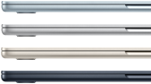 Seitenansicht von vier MacBook Air Laptops in vier verschiedenen Farben