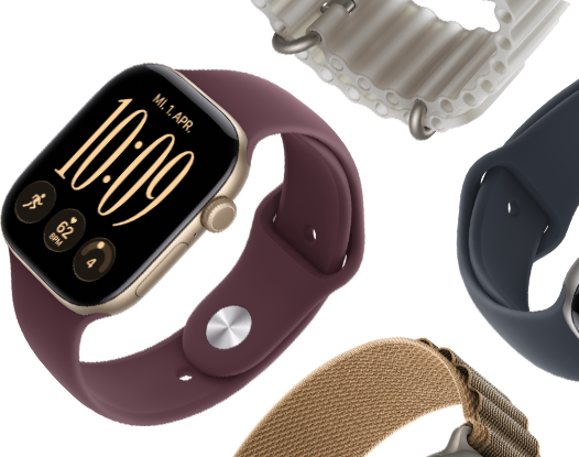 Apple Watch Series 11 Armbänder: Sportarmband in Nebelviolett, Ocean Armband in Maritimblau, Alpine Loop in Hellblau