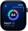 Apple Watch Series 12, Aluminiumgehäuse, Farbe Space Grau, Kreisdiagramm mit Schlafindex, rechte Seitenansicht, Digital Crown