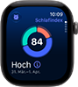 Apple Watch Series 12, Aluminiumgehäuse, Farbe Space Grau, Kreisdiagramm mit Schlafindex, rechte Seitenansicht, Digital Crown