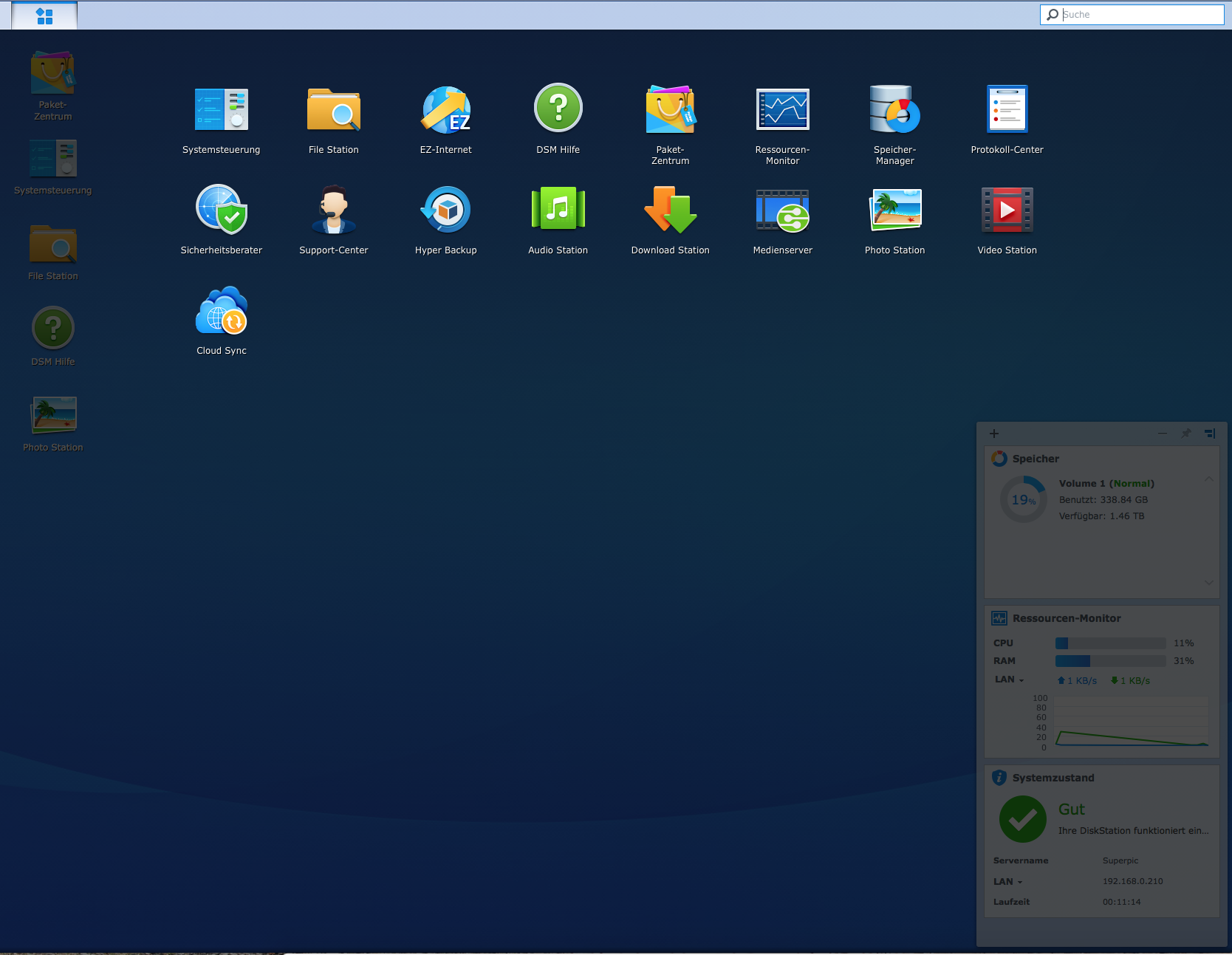 Benutzeroberflöche Synology DS216j